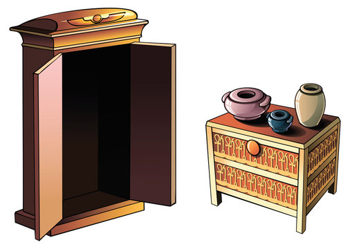 Ancient Egyptian Furniture And Pottery, Vector