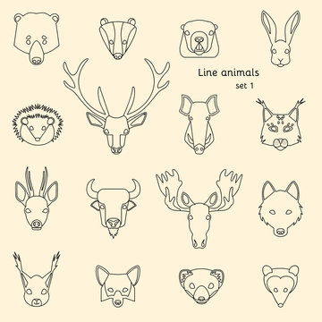 Forest animals line icons