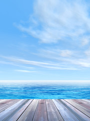 Fototapeta na wymiar Conceptual wood deck over sea and sky