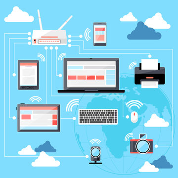 Wifi workstation with globe and router concept