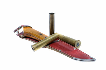 Knife in scabbard and ammunition for hunting