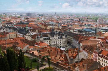 Naklejka na ściany i meble Famous view over the rooftops of Graz City Hall