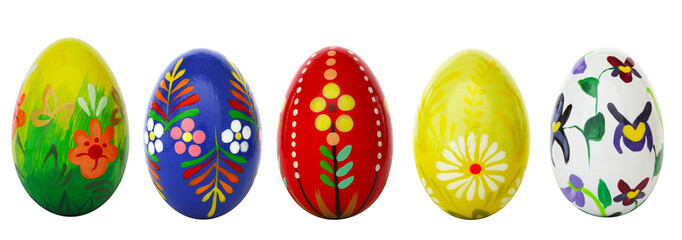 Hand painted Easter eggs isolated on white. Spring patterns