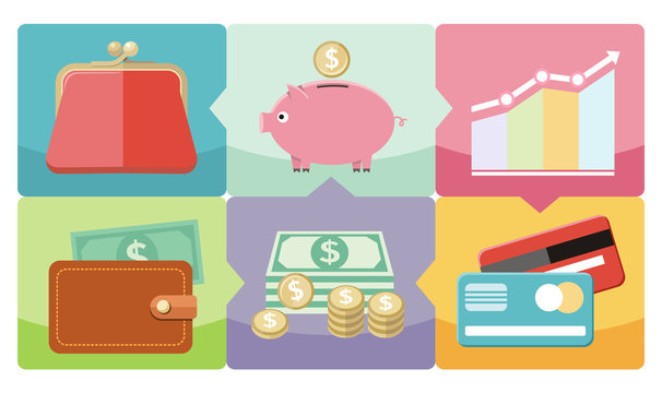 Dollar, purse, coin box pig icons