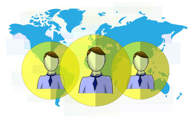 Illustration of social media heads with world map
