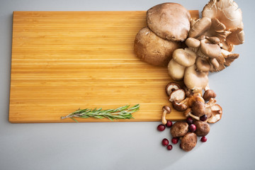Closeup on mushrooms on cutting board