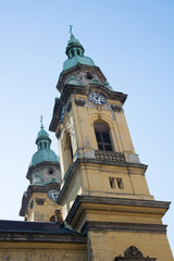 Fototapeta na wymiar Parish church towers in Budapest City, Hungary