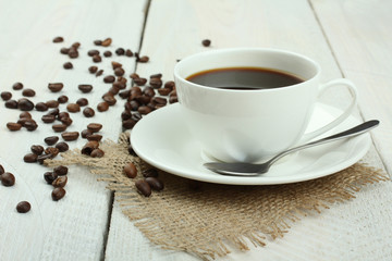 cup of coffee on a wooden background