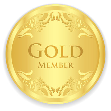 Gold member badge with golden vintage pattern