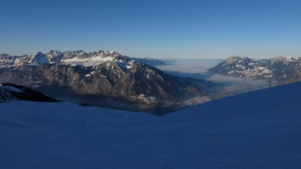 Obraz na płótnie Canvas Sunset in the Pizol ski area