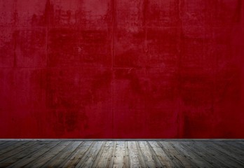 Leerer Raum mit Holzboden und roter Wand