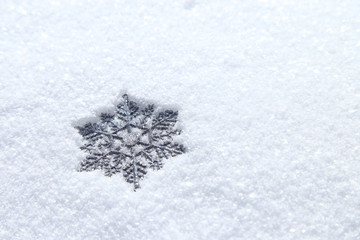 雪の結晶　雪の上