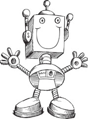 Doodle Sketch Robot Vector Illustration Art