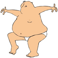 Fat man dancing in underwear