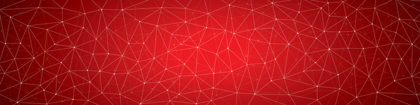 Abstract background, geometry, lines and points, red panorama