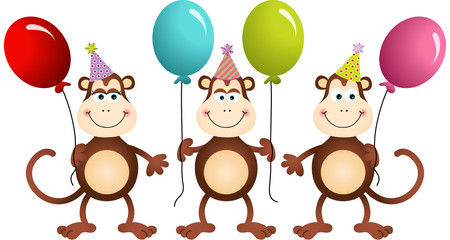 Obraz na płótnie Canvas Birthday monkeys with balloons