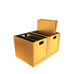 Golden box organizer on white   background.