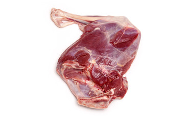 Haunch of venison (Muntjac) on a white background.