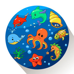 Cute sea creatures set.  illustration.