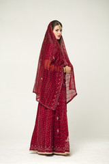 Naklejka premium Young traditional Asian Indian woman in indian sari