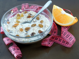 Wholegrain muesli with raisins.  Fat loss concept.