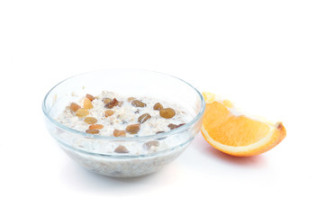 Wholegrain muesli with raisins.  Healthy eating.