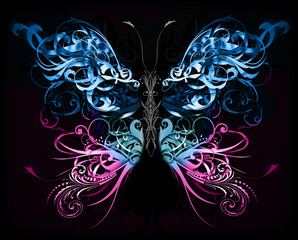 Obrazy na Szkle  motyl z rozkwitających abstrakcyjnych kształtów