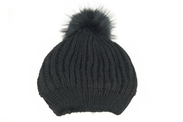 Black Knitted Wool Winter Ski Hat with Pom Pom