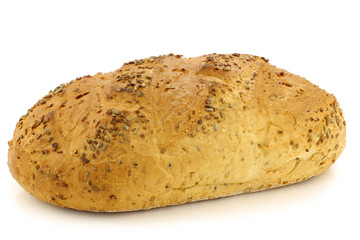 freshly baked loaf of cornbread on a white background