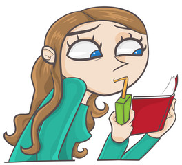 Vector illustration of a girl reading a book.
