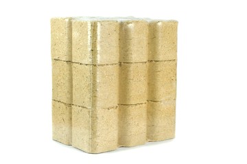A multipack of wooden briquettes on a white background