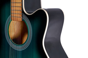 part of the green and black acoustic guitar, isolated on a white