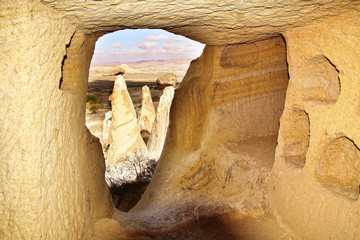 Room in cave city in Cappadocia, Turkey