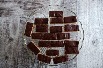 Slices of chocolate cakes