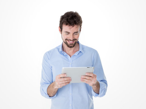 one modern man enjoying his tablet