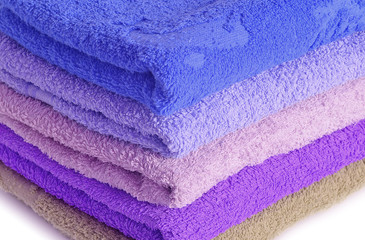 Stack of blue and purple towels