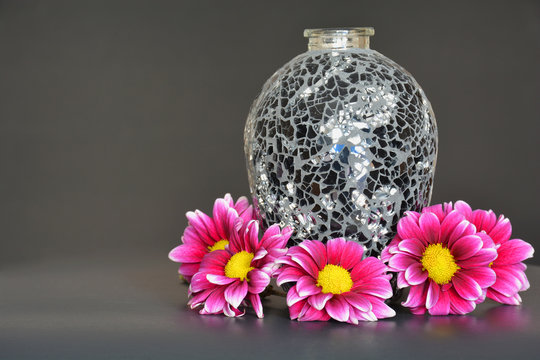 Pink flowers with black vase