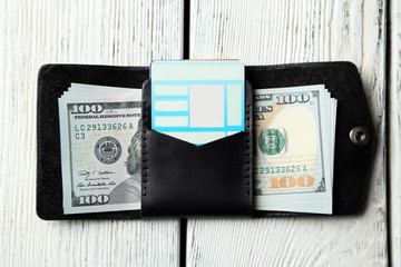 Hand made leather man wallet with money
