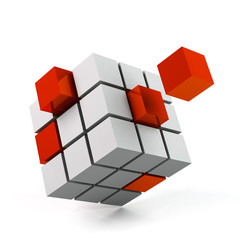 abstract 3d illustration of cube assembling from blocks