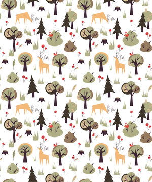Vector pattern with animals and trees