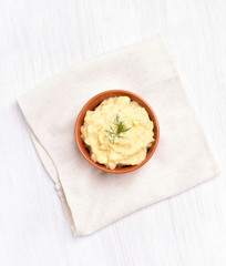 Mashed potato in ceramic bowl