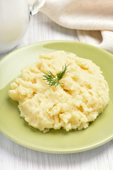 Mashed potato on green plate