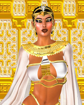 Egyptian digital art fantasy image of a goddess in white.