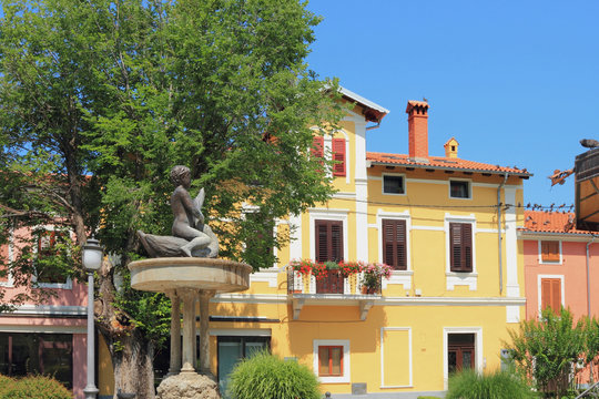 Fountain in city park Pietro Coppo Park. Izola, Slovenia
