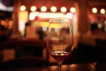 glass with red wine, tasting, restaurant