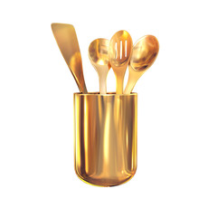 Golden  cutlery on a white  background.