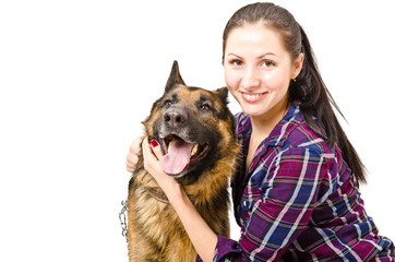 Smiling young woman  and German shepherd