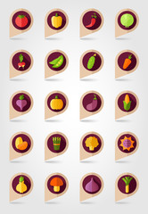 Vegetable mapping pins icons with long shadow