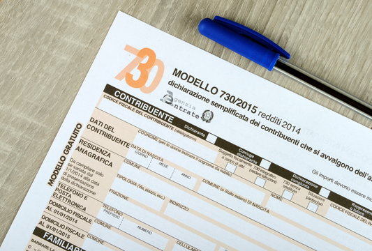 Italian 730 tax form, empty spaces. 2015 edition