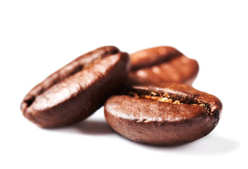 Roasted Coffee Beans isolated on white background with shadow, M